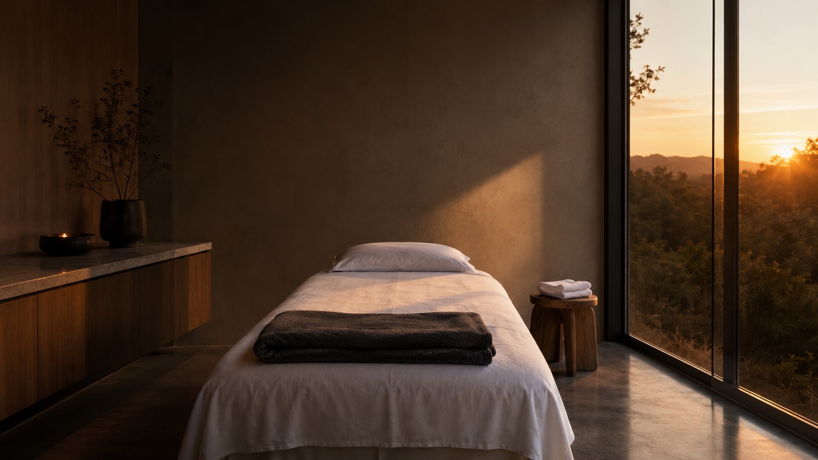 A quiet recovery suite at dusk.