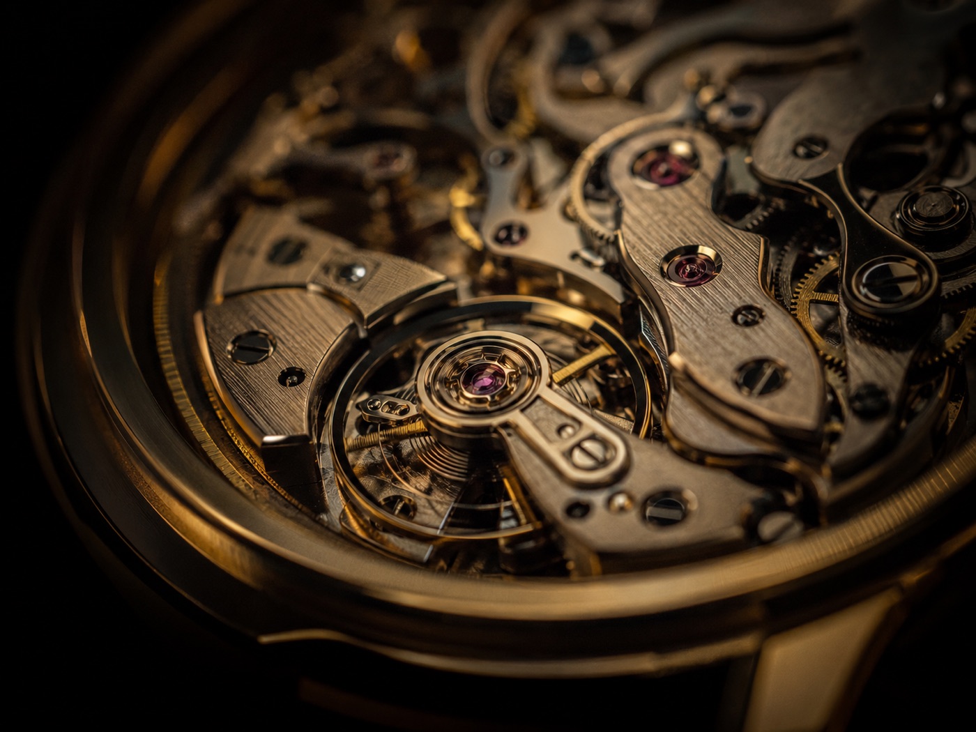 A mechanical watch movement in close detail.